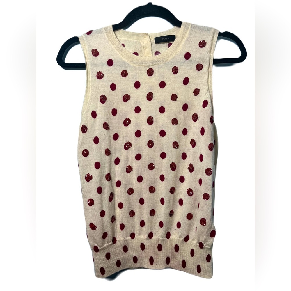 • J. Crew Jackie Sequin Polka Dot Sweater Top Cream Maroon